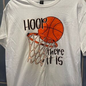 Gildan White Tee with Orange Basketball Graphic